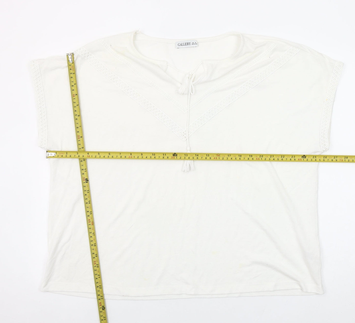 Gallery Women’s White XL Tunic Blouse with Tassel Tie Detail
