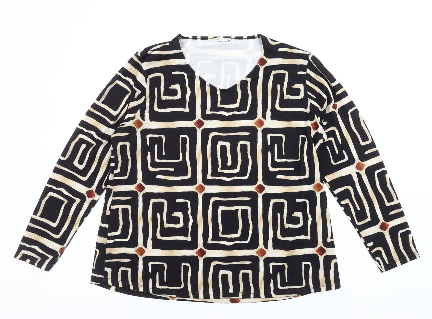STRATEGGA Womens Multicoloured Geometric Long Sleeve Polyester Top Size 2XL