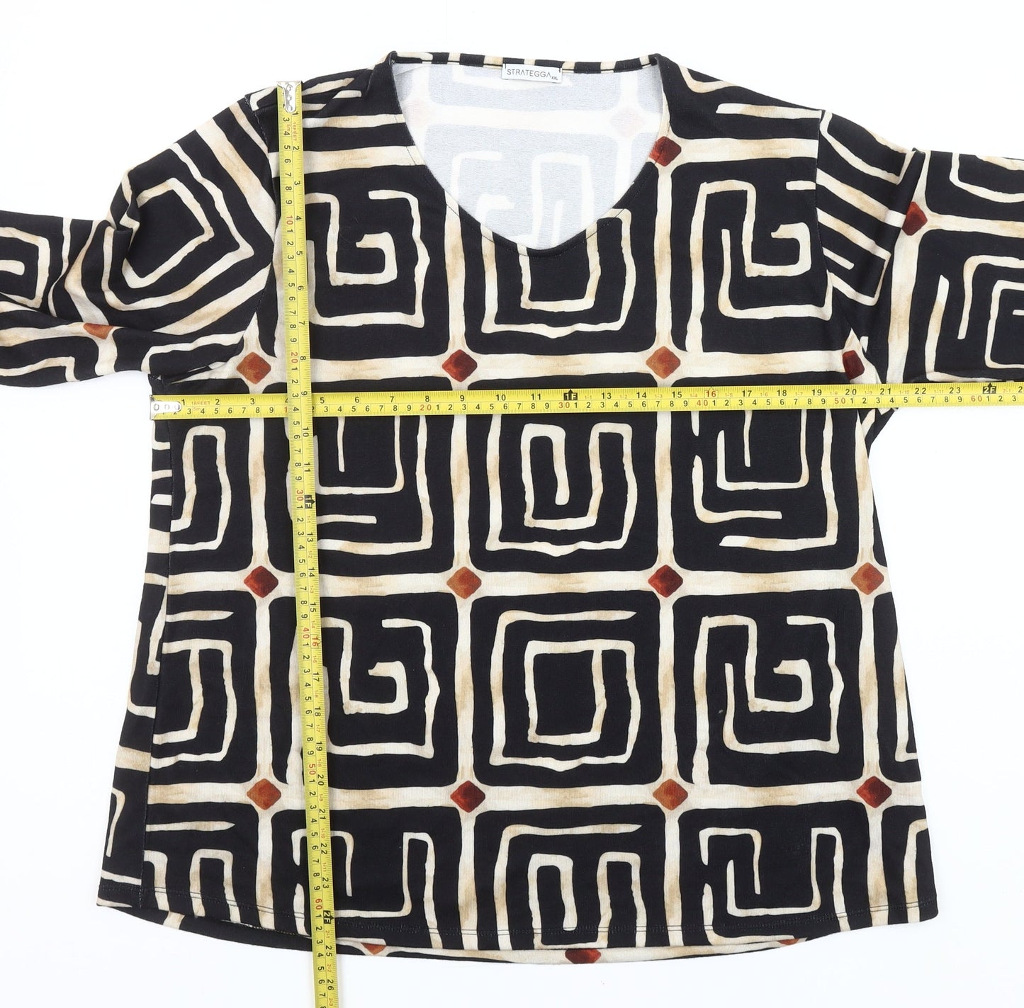 STRATEGGA Womens Multicoloured Geometric Long Sleeve Polyester Top Size 2XL