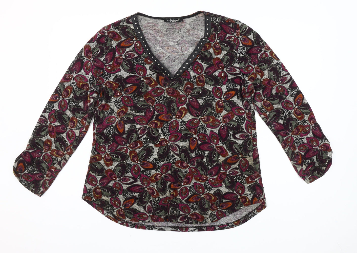 Sophie B Women Multicoloured Floral Studded V-Neck Tunic Blouse Size 14