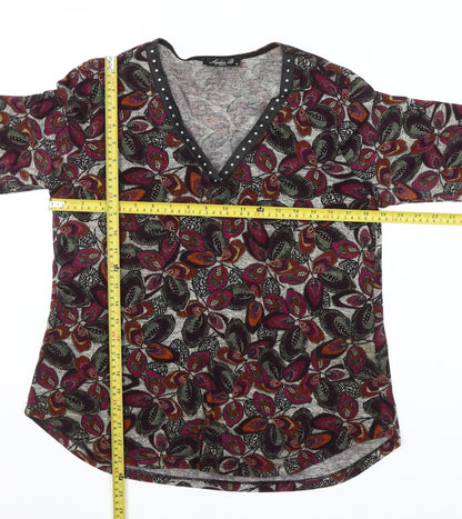 Sophie B Women Multicoloured Floral Studded V-Neck Tunic Blouse Size 14