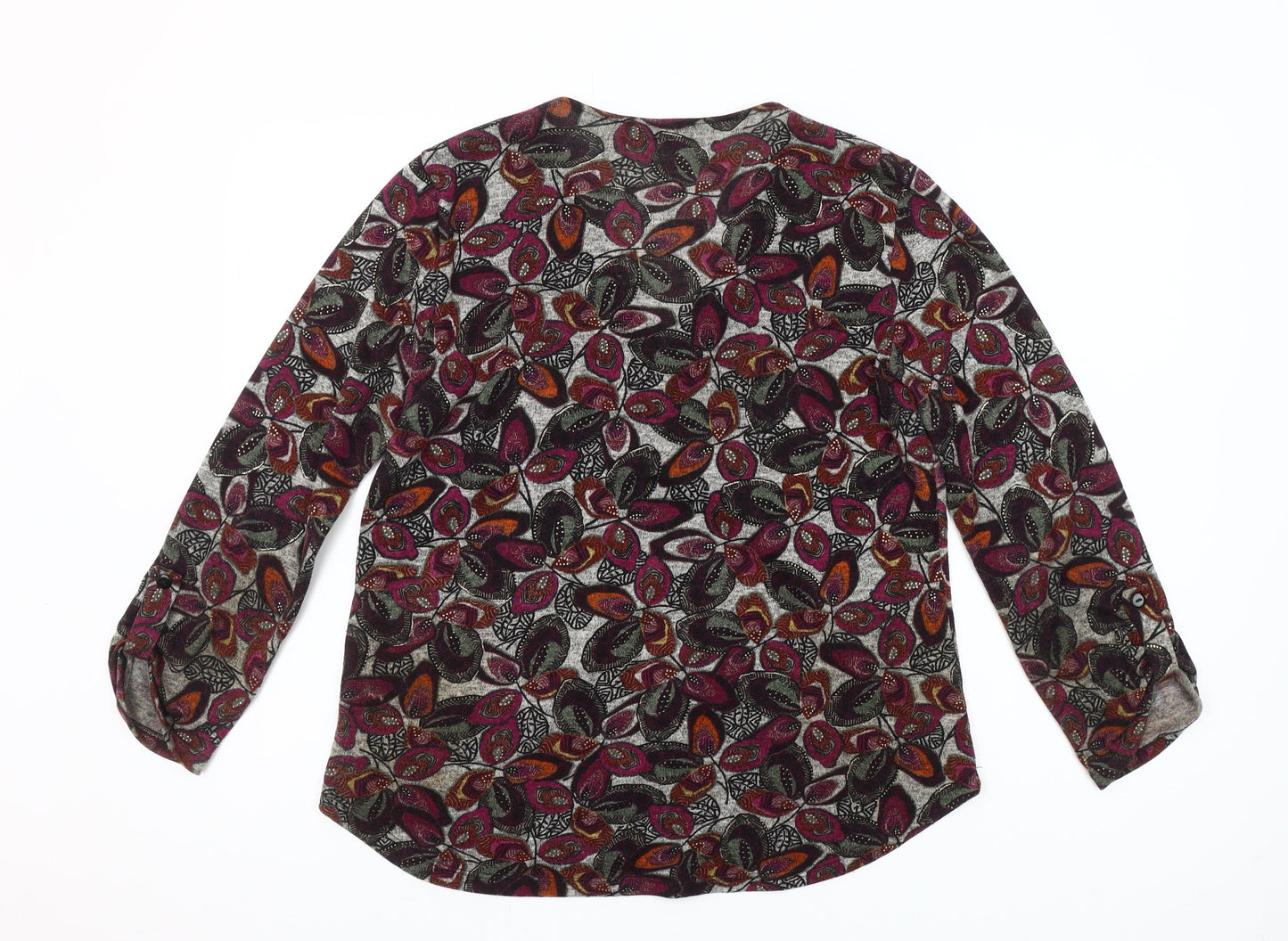 Sophie B Women Multicoloured Floral Studded V-Neck Tunic Blouse Size 14