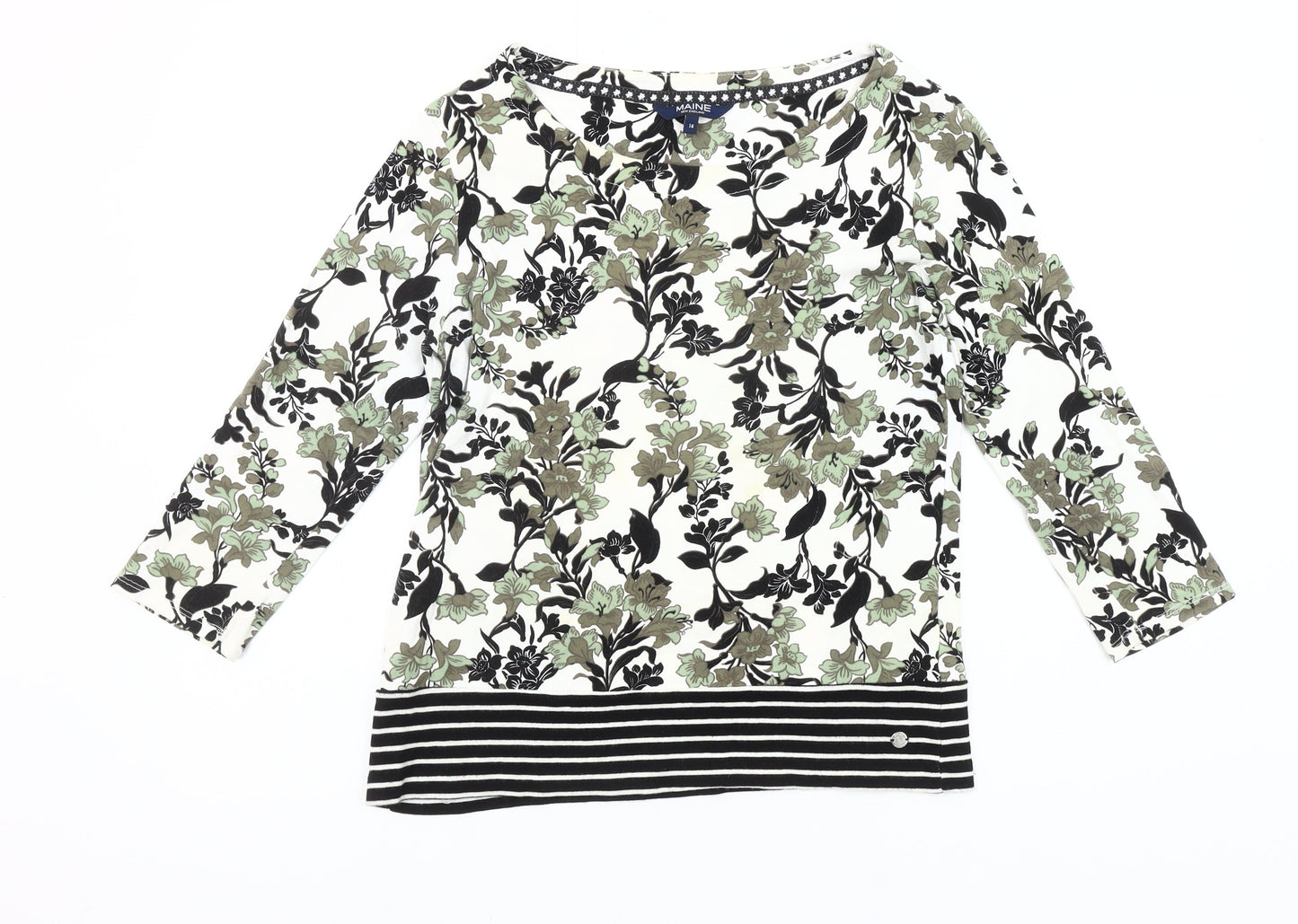 Maine New England Womens Multicoloured Floral Cotton 3/4 Sleeve T-Shirt Size 14
