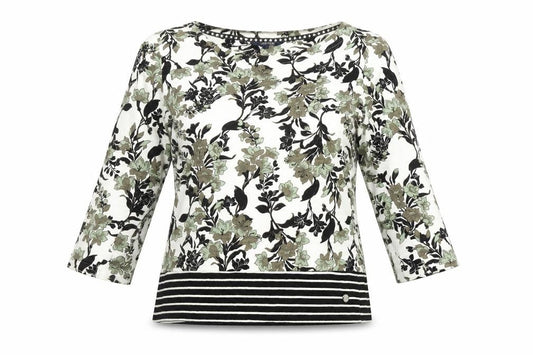 Maine New England Womens Multicoloured Floral Cotton 3/4 Sleeve T-Shirt Size 14