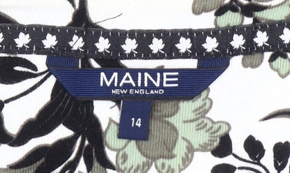 Maine New England Womens Multicoloured Floral Cotton 3/4 Sleeve T-Shirt Size 14
