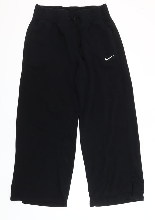 Nike Women's Black L Fleece Sweatpants with Logo and Drawstring Waist