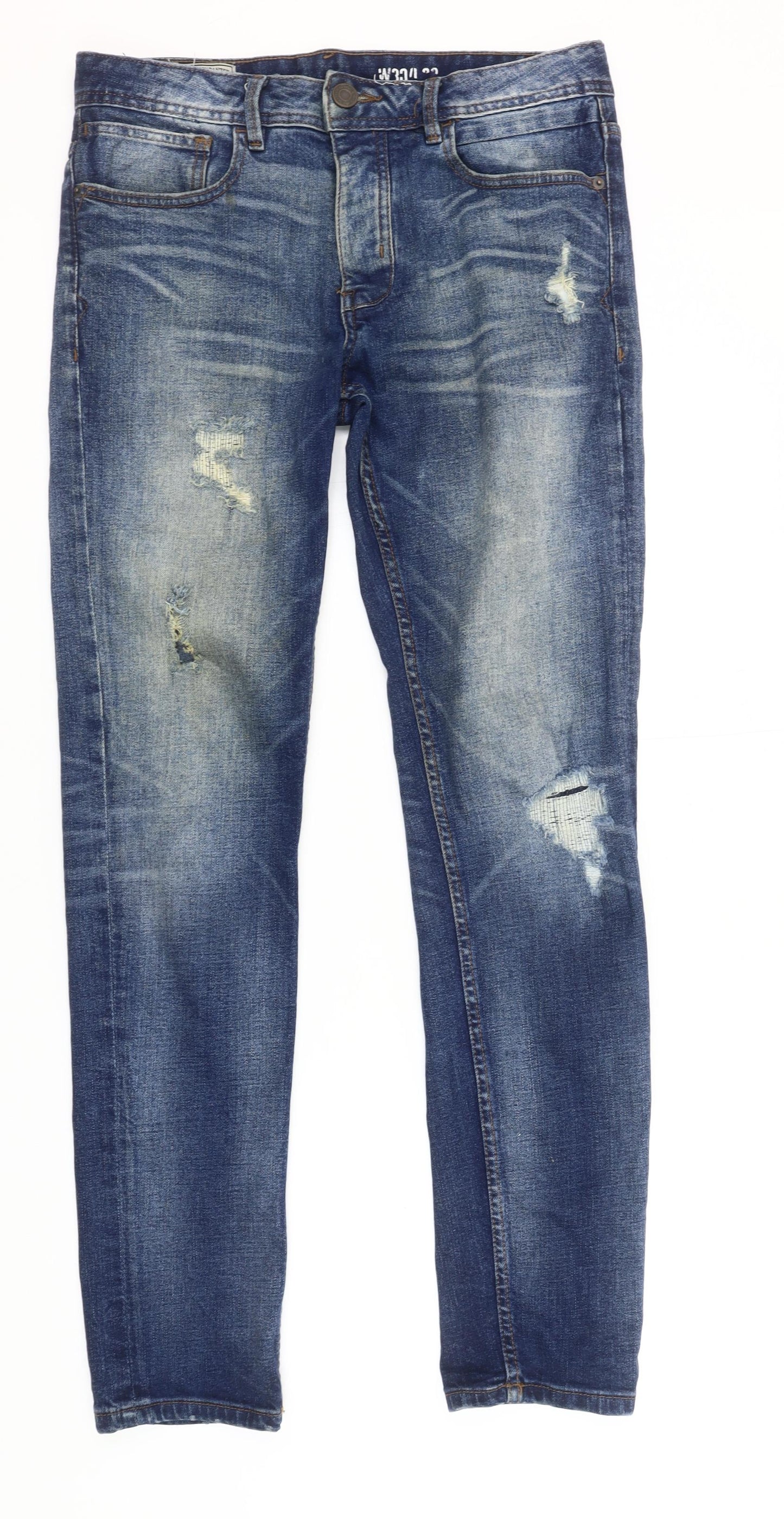 Denim Co. Men's Blue Slim Fit Distressed Skinny Jeans 30x32