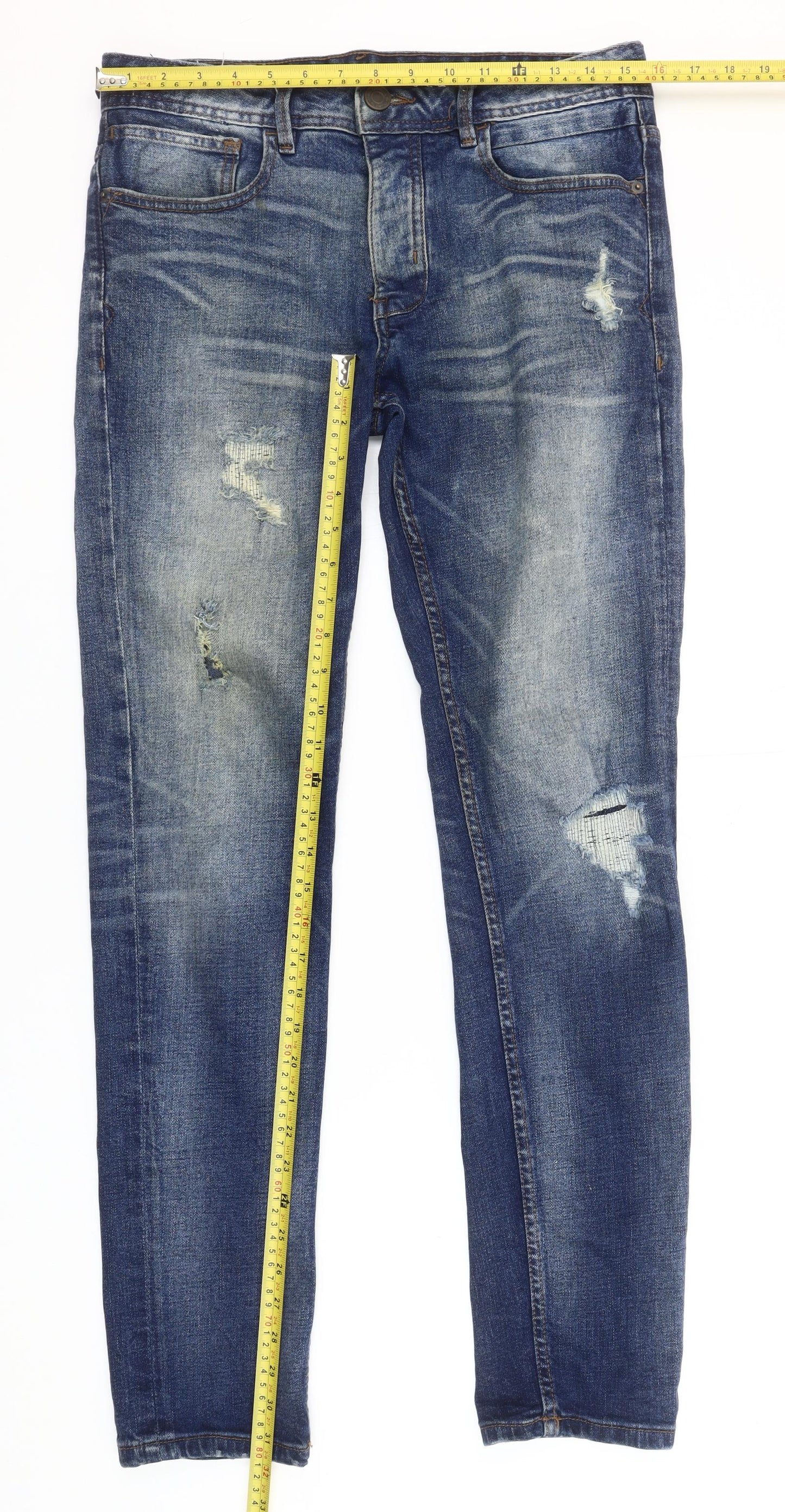 Denim Co. Men's Blue Slim Fit Distressed Skinny Jeans 30x32