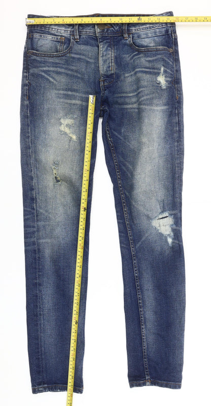 Denim Co. Men's Blue Slim Fit Distressed Skinny Jeans 30x32