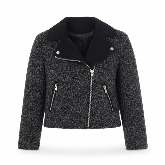 H&M Divided Women's Grey Wool Biker Jacket Size 8 Cropped Zip Style