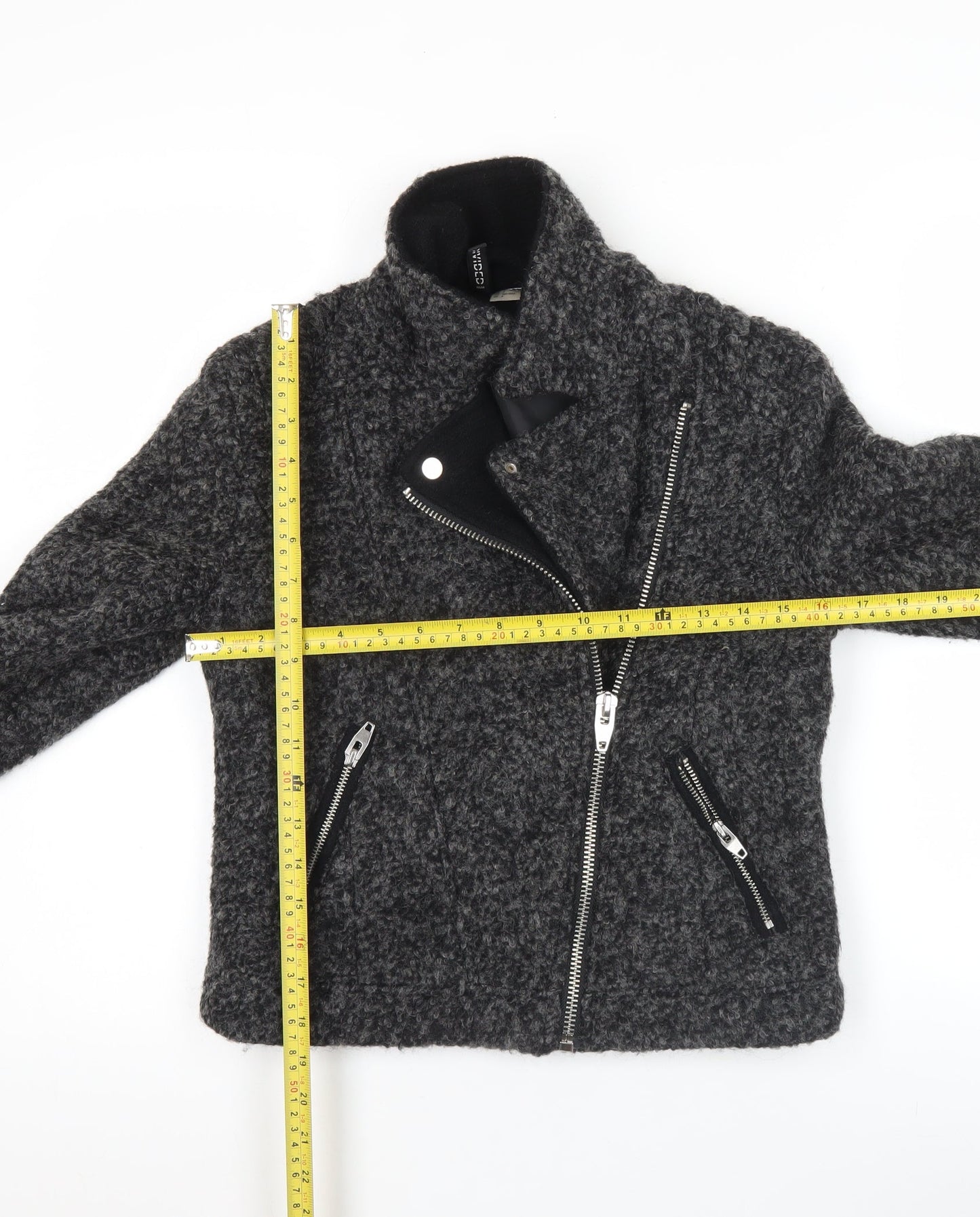 H&M Divided Women's Grey Wool Biker Jacket Size 8 Cropped Zip Style