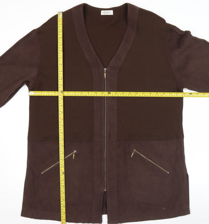 Verse Womens Brown Wool Blend Zip Up Mid-Length Jacket Size 16