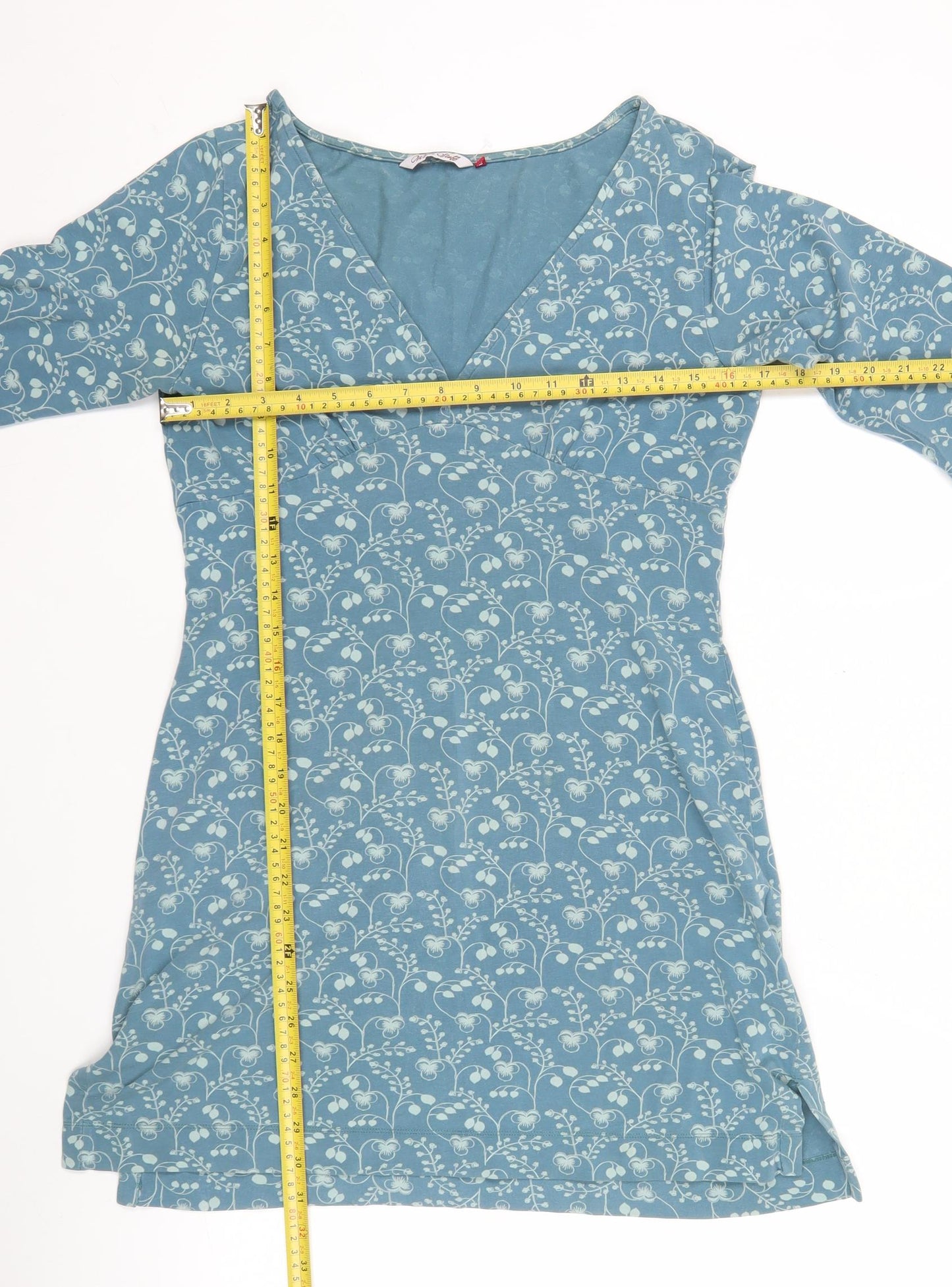 White Stuff Blue Floral Jersey V-Neck Shift Dress Women Size 12