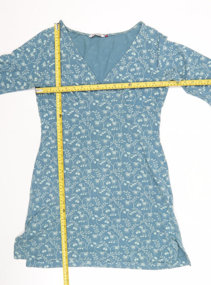 White Stuff Blue Floral Jersey V-Neck Shift Dress Women Size 12