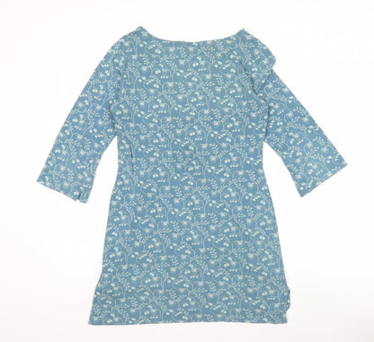 White Stuff Blue Floral Jersey V-Neck Shift Dress Women Size 12