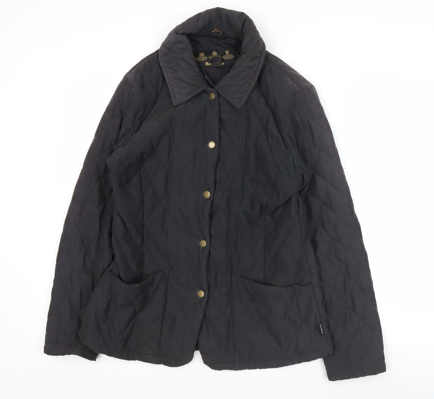 Barbour Womens Black Quilted Jacket Size 10 Casual Mid-Length