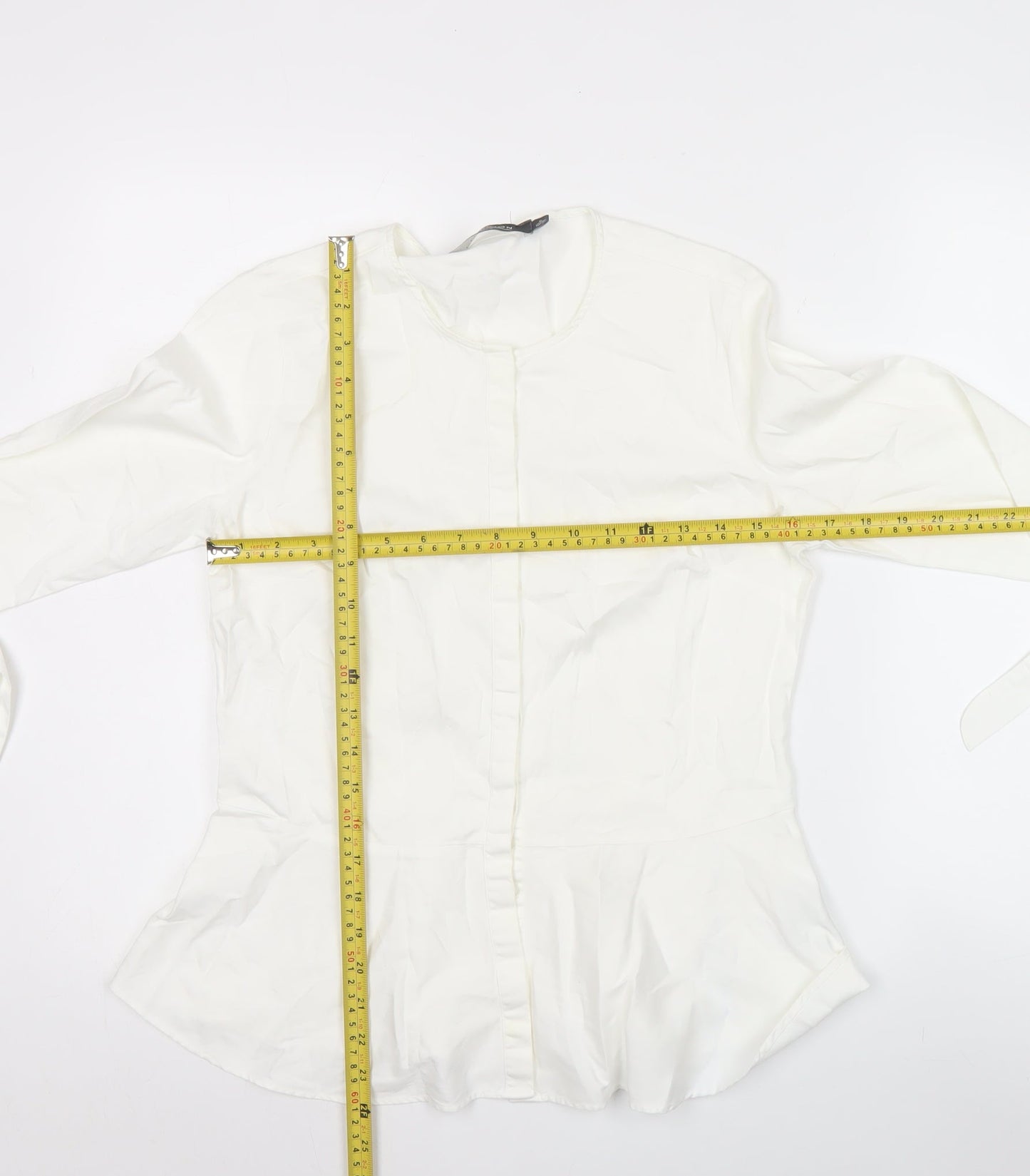 Coercion London Women's White Cotton Tunic Blouse S 3/4 Sleeve