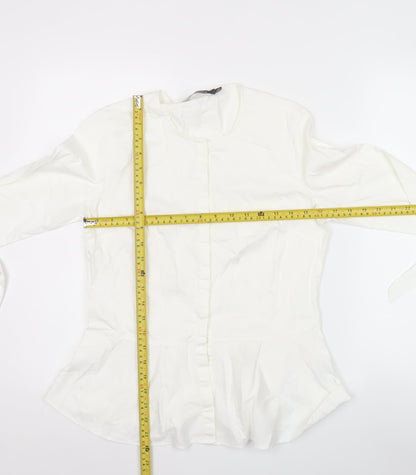 Coercion London Women's White Cotton Tunic Blouse S 3/4 Sleeve