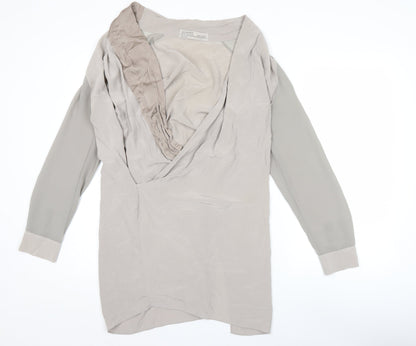 AllSaints Womens Beige Silk V-Neck Shirt Dress Size 14