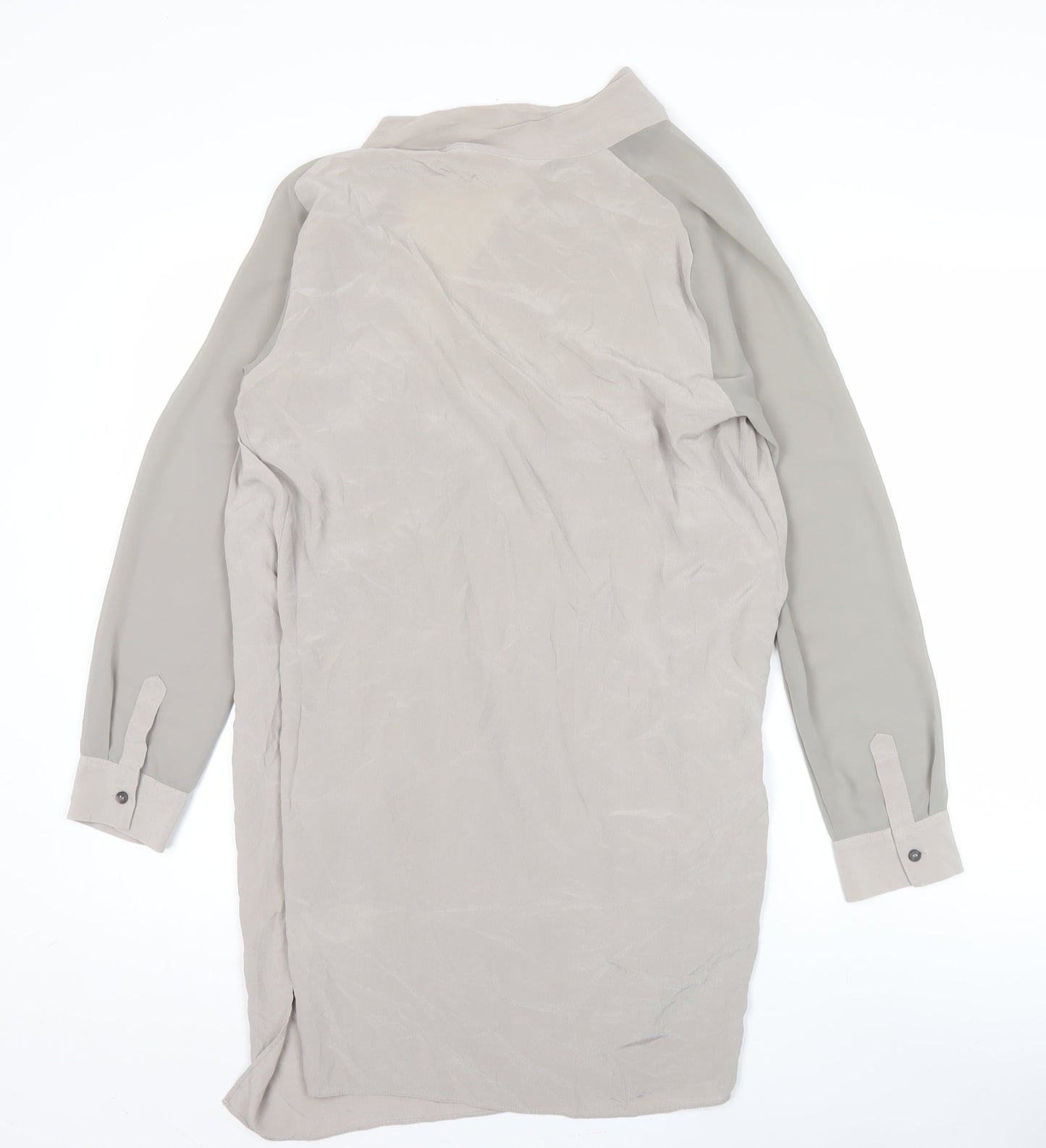 AllSaints Womens Beige Silk V-Neck Shirt Dress Size 14