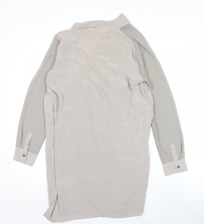 AllSaints Womens Beige Silk V-Neck Shirt Dress Size 14