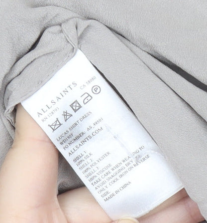 AllSaints Womens Beige Silk V-Neck Shirt Dress Size 14