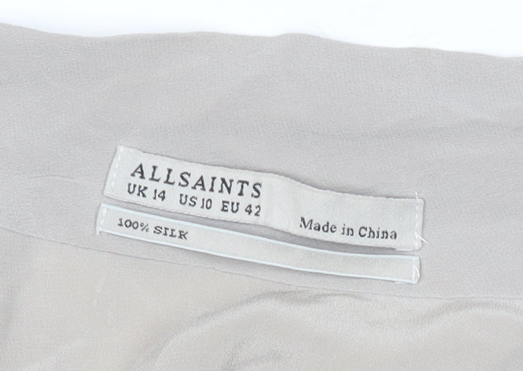 AllSaints Womens Beige Silk V-Neck Shirt Dress Size 14