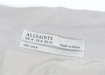 AllSaints Womens Beige Silk V-Neck Shirt Dress Size 14