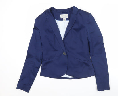 H&M Women Blue Size 10 Slim Fit Single-Breasted Blazer Jacket