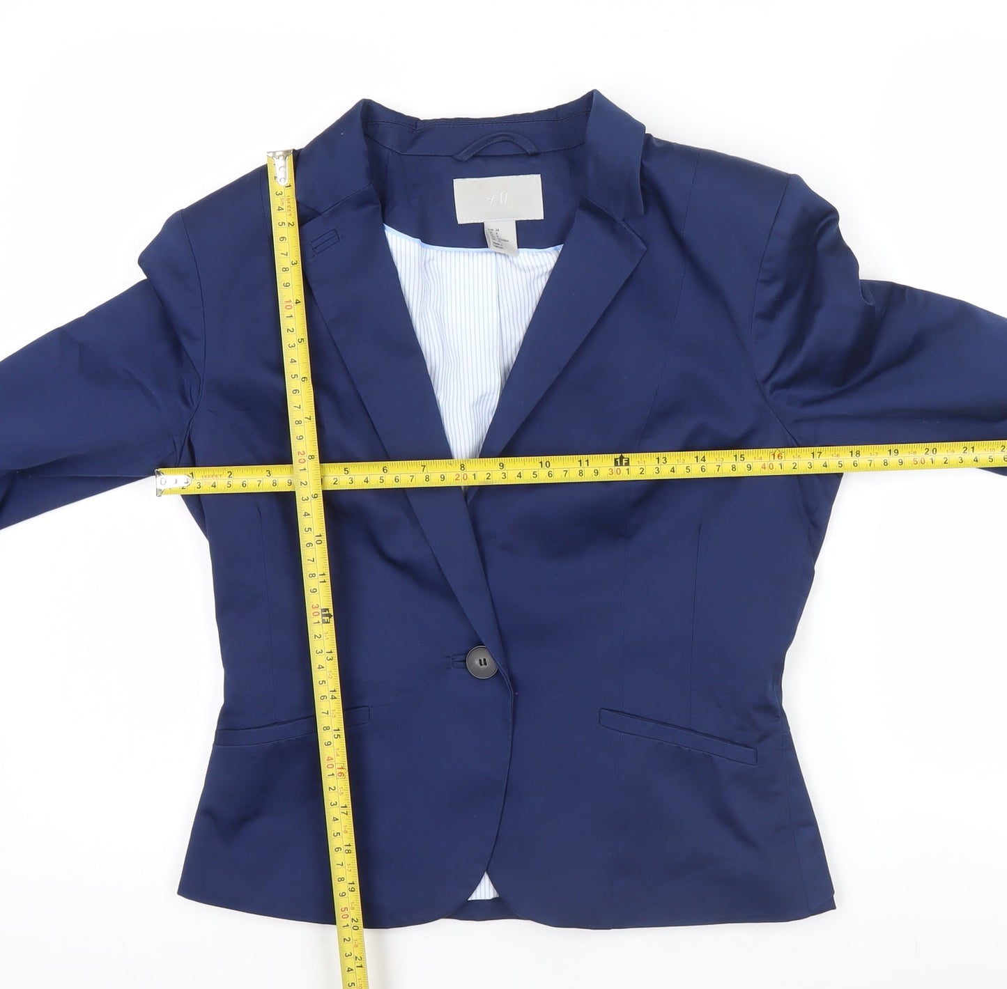 H&M Women Blue Size 10 Slim Fit Single-Breasted Blazer Jacket