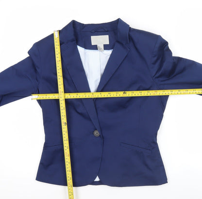 H&M Women Blue Size 10 Slim Fit Single-Breasted Blazer Jacket