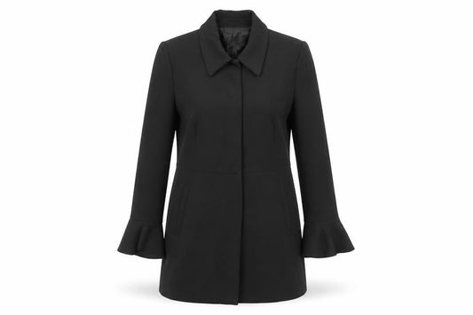 Zara Basic Women’s Black Ruffle Sleeve Mid-Length Coat Size 16
