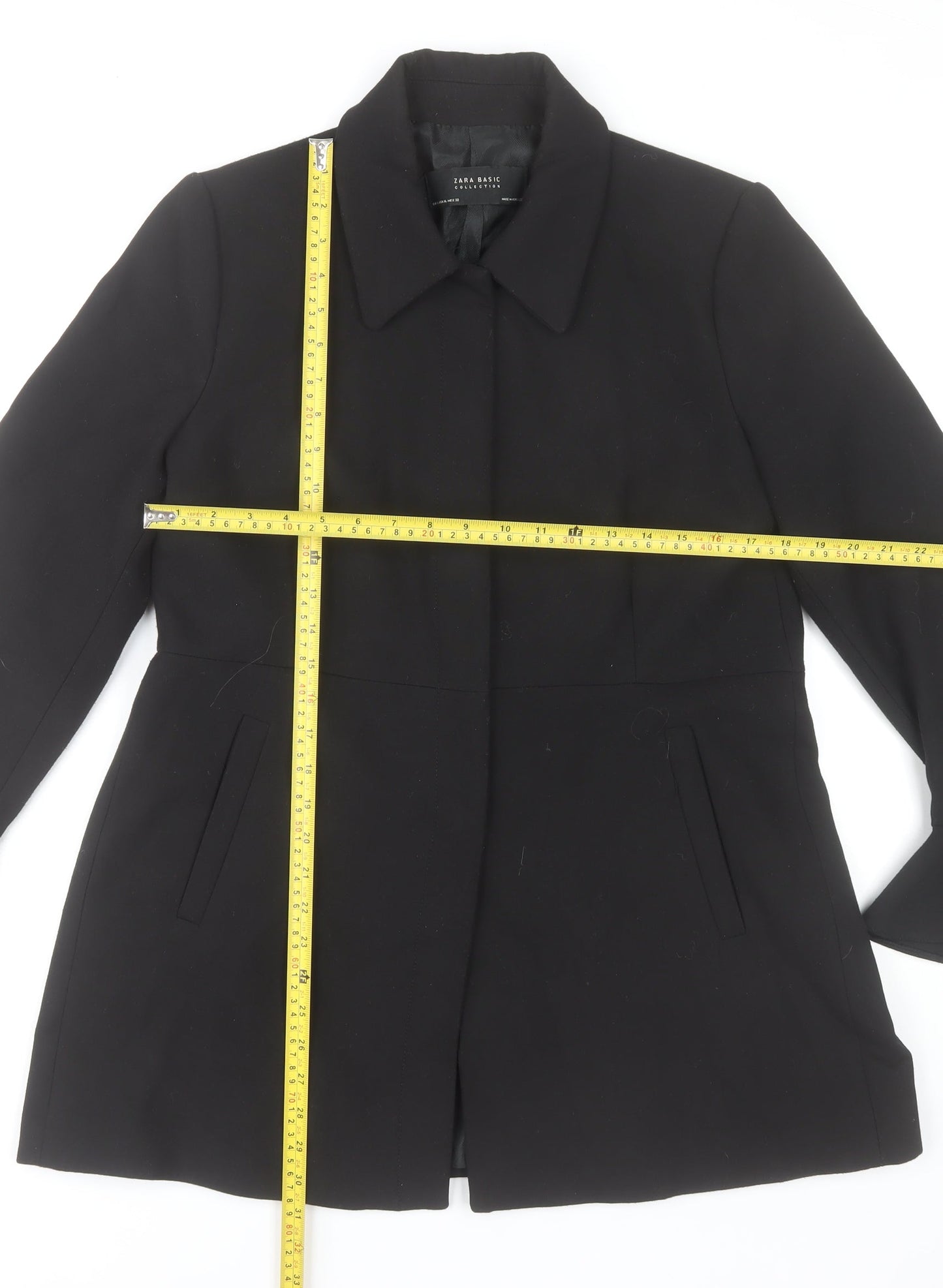 Zara Basic Women’s Black Ruffle Sleeve Mid-Length Coat Size 16
