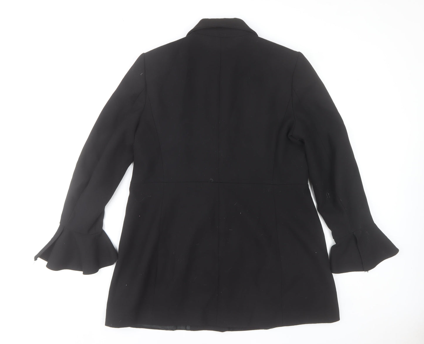 Zara Basic Women’s Black Ruffle Sleeve Mid-Length Coat Size 16