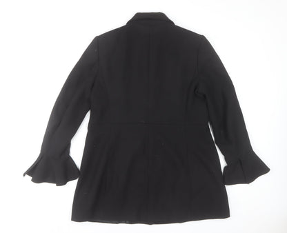 Zara Basic Women’s Black Ruffle Sleeve Mid-Length Coat Size 16