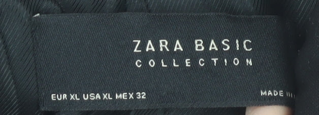 Zara Basic Women’s Black Ruffle Sleeve Mid-Length Coat Size 16