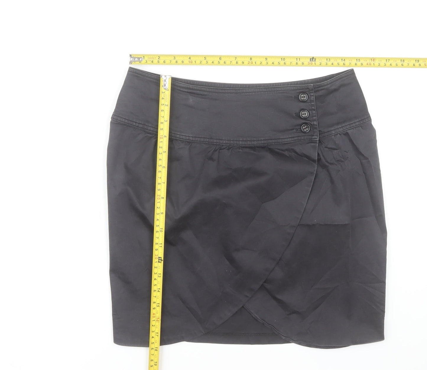 Tiddy Women's Black Wrap Short Skirt Size M Cotton Stretch