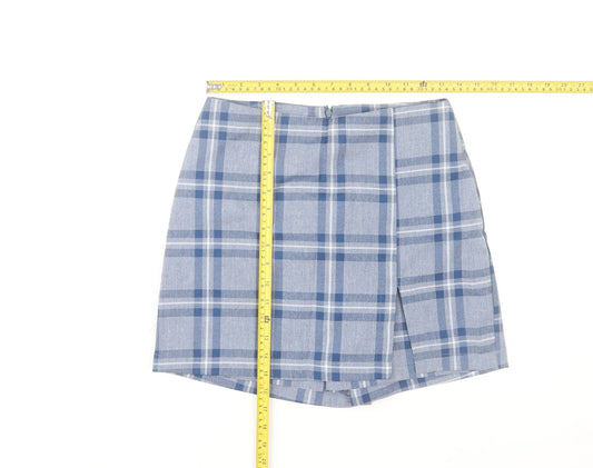 Misi & Co Women's Blue Plaid Wrap Skort Petites Cotton Blend