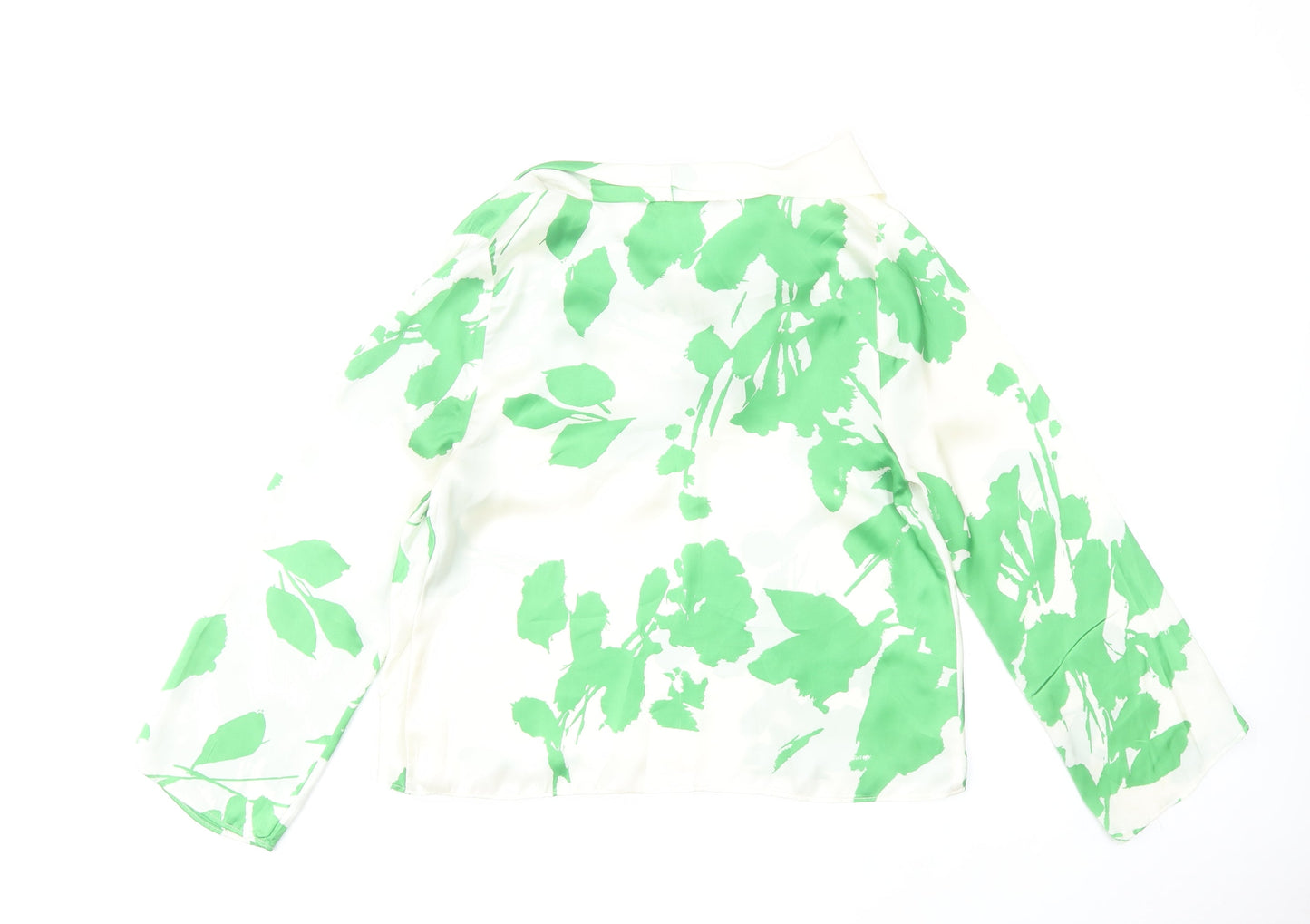 Zara Womens Green Floral Cowl Neck Long Sleeve Blouse Size S