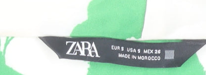 Zara Womens Green Floral Cowl Neck Long Sleeve Blouse Size S