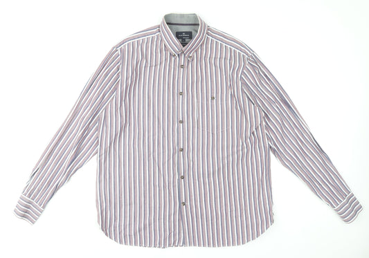 Marks and Spencer Men's Multicoloured Striped Long Sleeve Formal Cotton Shirt Size L