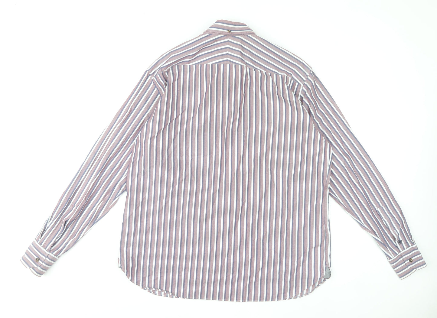 Marks and Spencer Men's Multicoloured Striped Long Sleeve Formal Cotton Shirt Size L