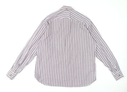 Marks and Spencer Men's Multicoloured Striped Long Sleeve Formal Cotton Shirt Size L