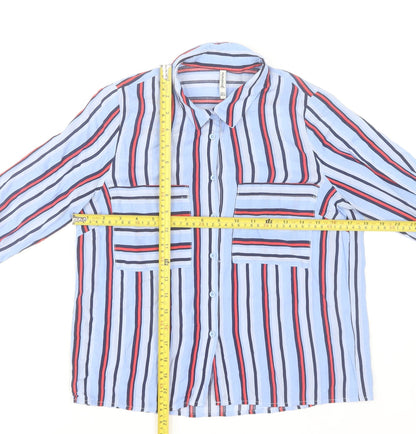 Stradivarius Women's Blue Striped Button-Up Shirt Size 8