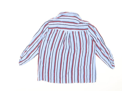 Stradivarius Women's Blue Striped Button-Up Shirt Size 8