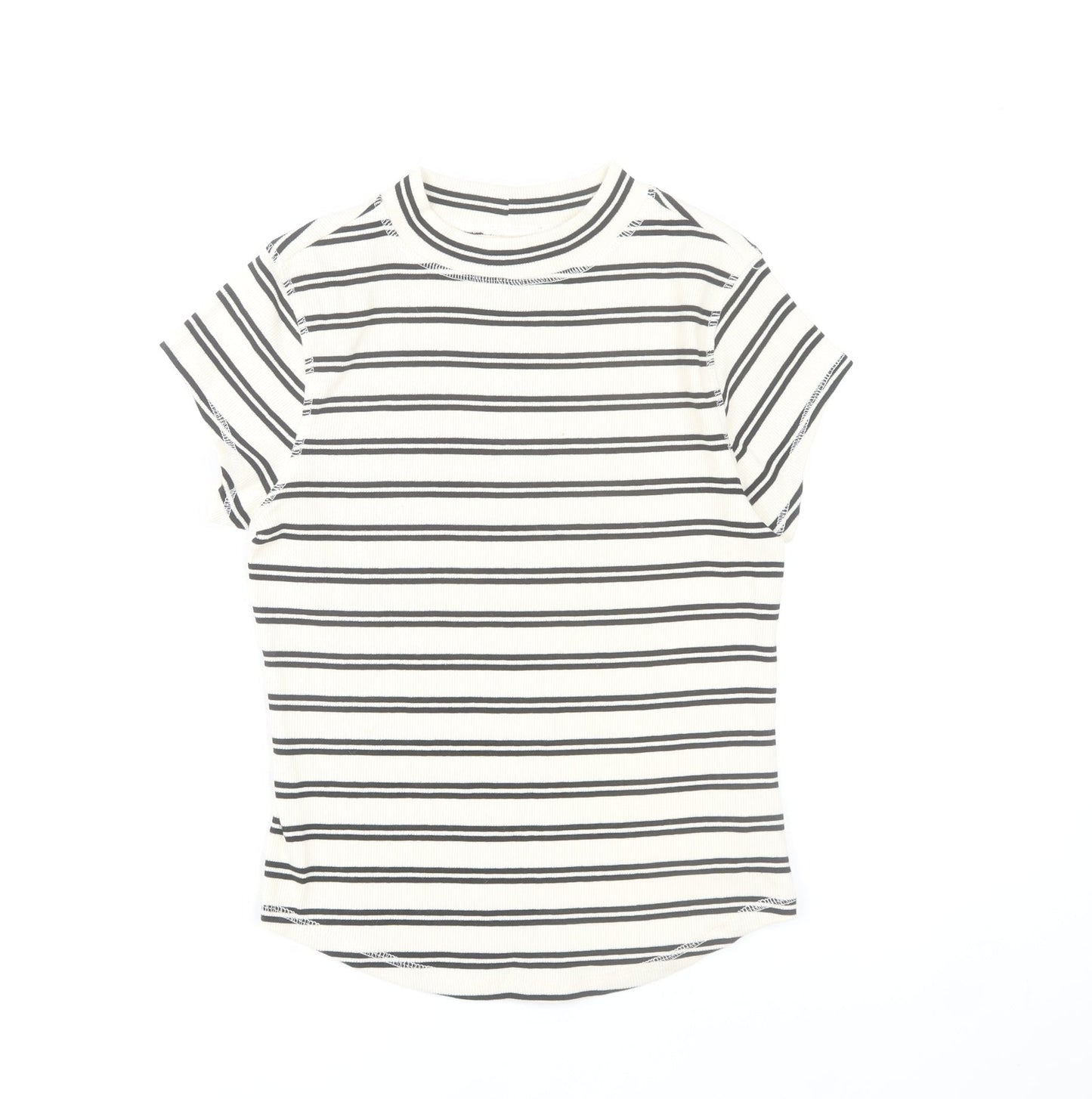 River Island Women’s White Black Striped T-Shirt UK 12 Basic Jersey Top