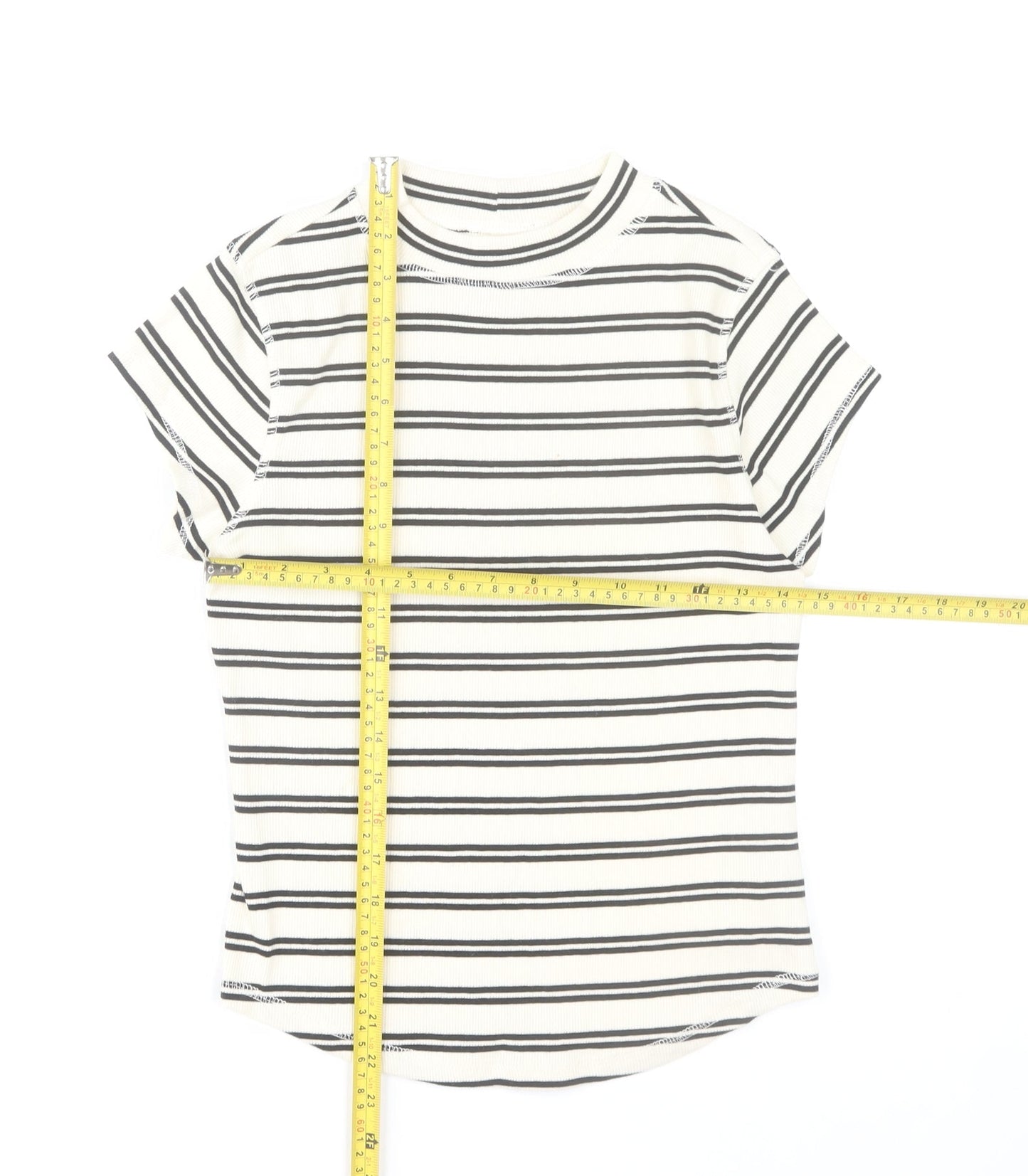 River Island Women’s White Black Striped T-Shirt UK 12 Basic Jersey Top