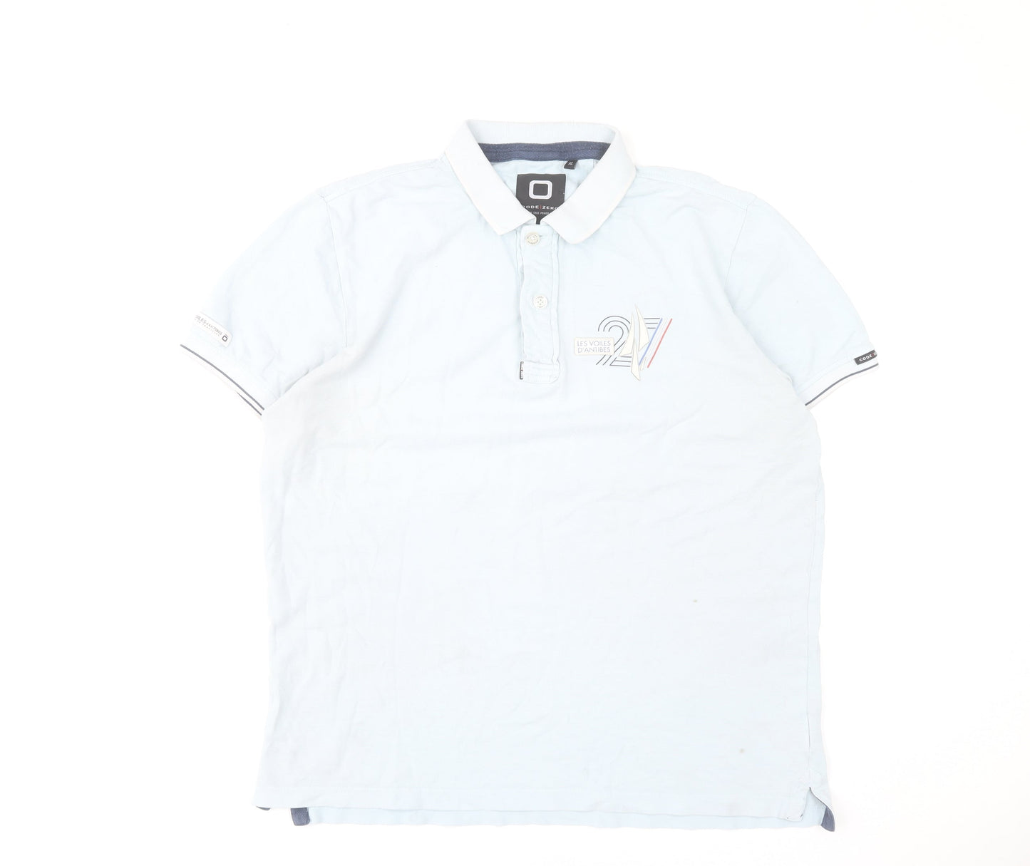 CODE ZERO Men’s Blue Nautical Polo Shirt XL Short Sleeve 100% Cotton