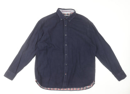Marks and Spencer Men's Blue Button-Down Long Sleeve Cotton Shirt - L Regular Fit