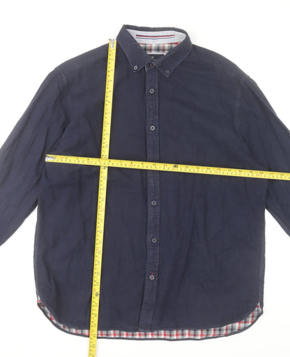 Marks and Spencer Men's Blue Button-Down Long Sleeve Cotton Shirt - L Regular Fit